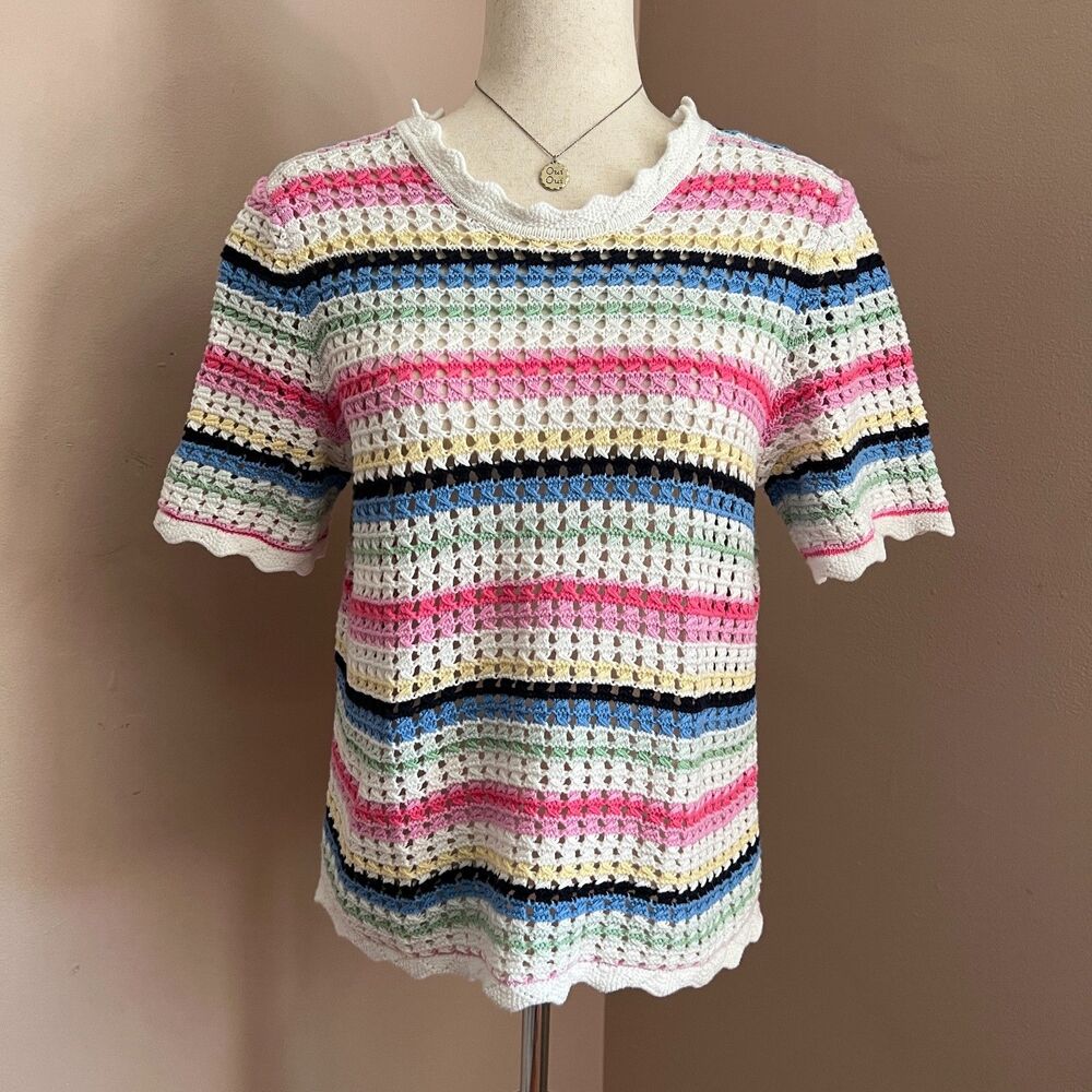 Gap Multicolor Crochet Knit Sweater Top Striped‎ Beachy y2k 90s Vacation Size L